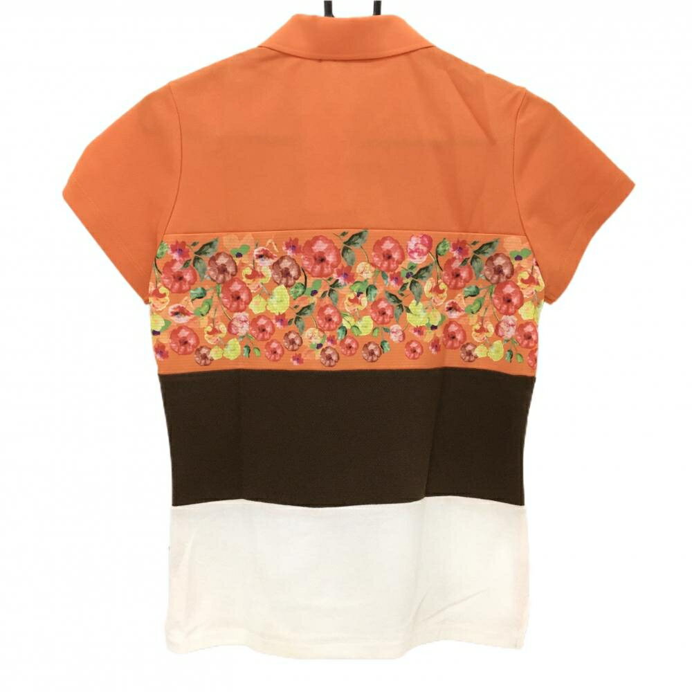 【新品】ダンスウィズドラゴン 半袖ポロシャツ オレンジ×ブラウン 一部花柄 レディース 2(M) ゴルフウェア Dance With Dragon