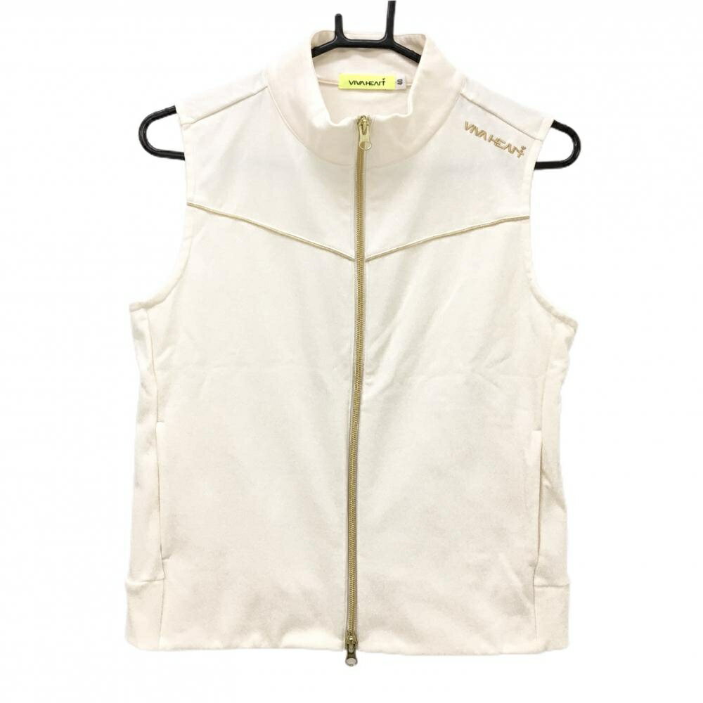 【超美品】ビバハート アウターベスト アイボリー ロゴ地模様 肩刺しゅう レディース 40(M) ゴルフウェア VIVA HEART
