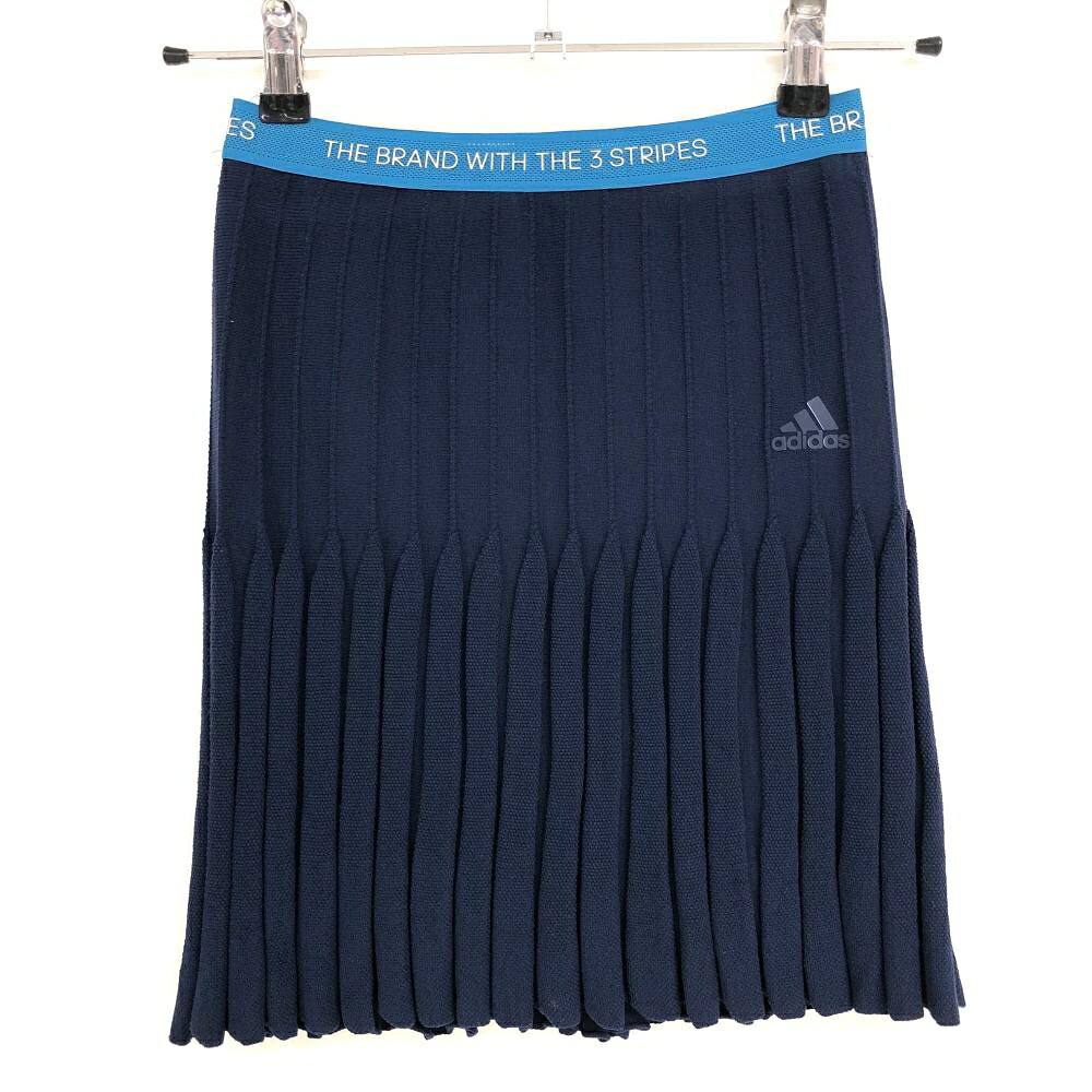 【美品】アディダス ニットスカート ネイビー×ブルー ウエストゴム レディース XS ゴルフウェア adidas