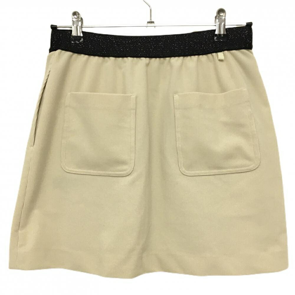 ダンスウィズドラゴン ストレッチスカート ベージュ×黒 ウエストラメゴム 一部プリーツ レディース 2 ゴルフウェア Dance With Dragon