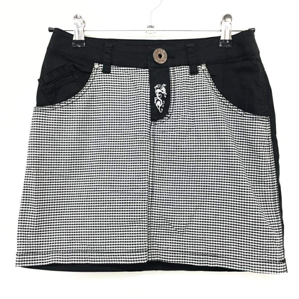 ダンスウィズドラゴン スカート 黒×白 前面チェック レディース 1(S) ゴルフウェア Dance With Dragon