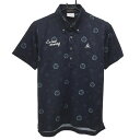 【超美品】ルコックゴルフ 半袖ポロシャツ ネイビー 花・ロゴ総柄 ボタンダウン メンズ M ゴルフウェア le coq sportif(4)