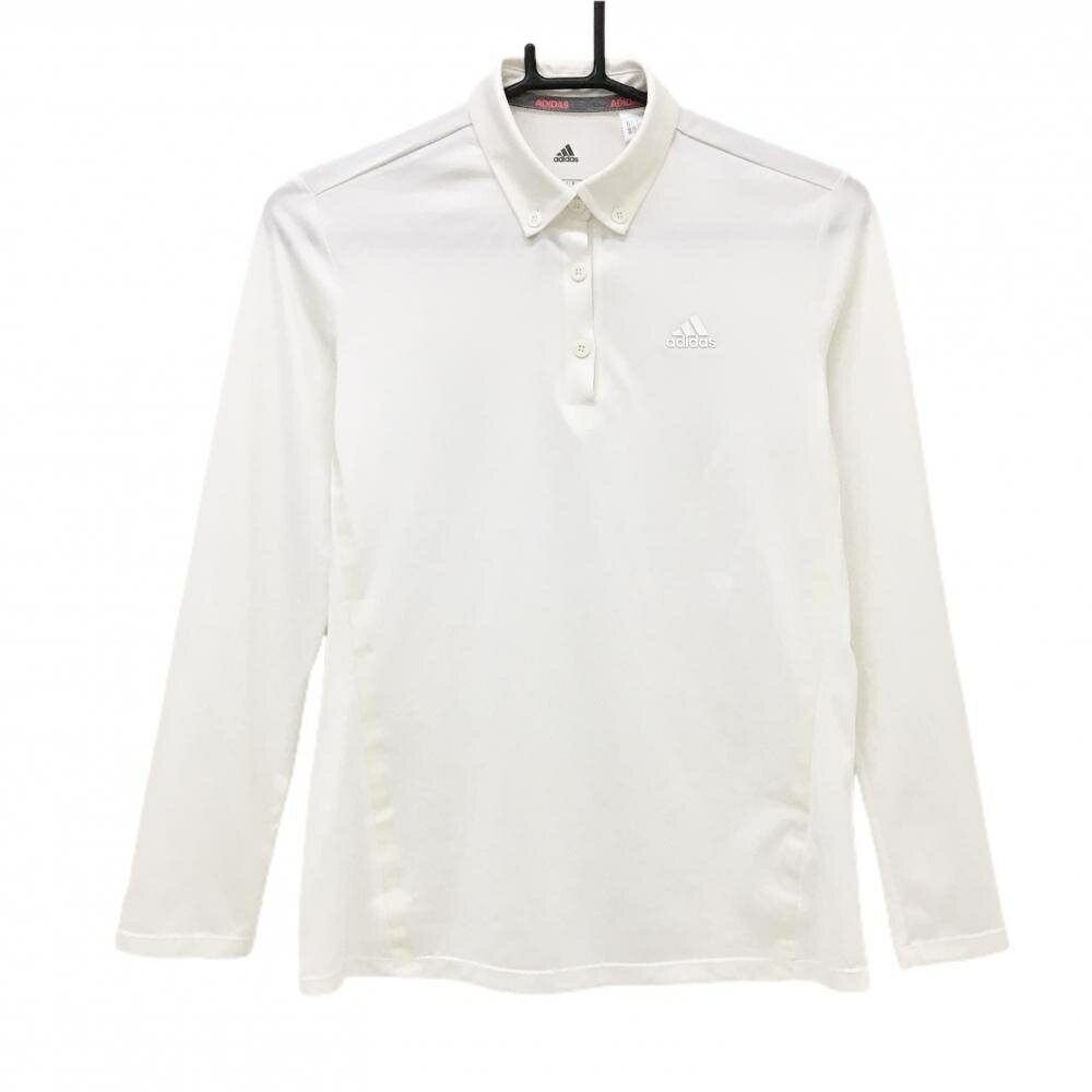 アディダス 長袖ポロシャツ 白 立体ロゴ 一部透け感 レディース M ゴルフウェア adidas