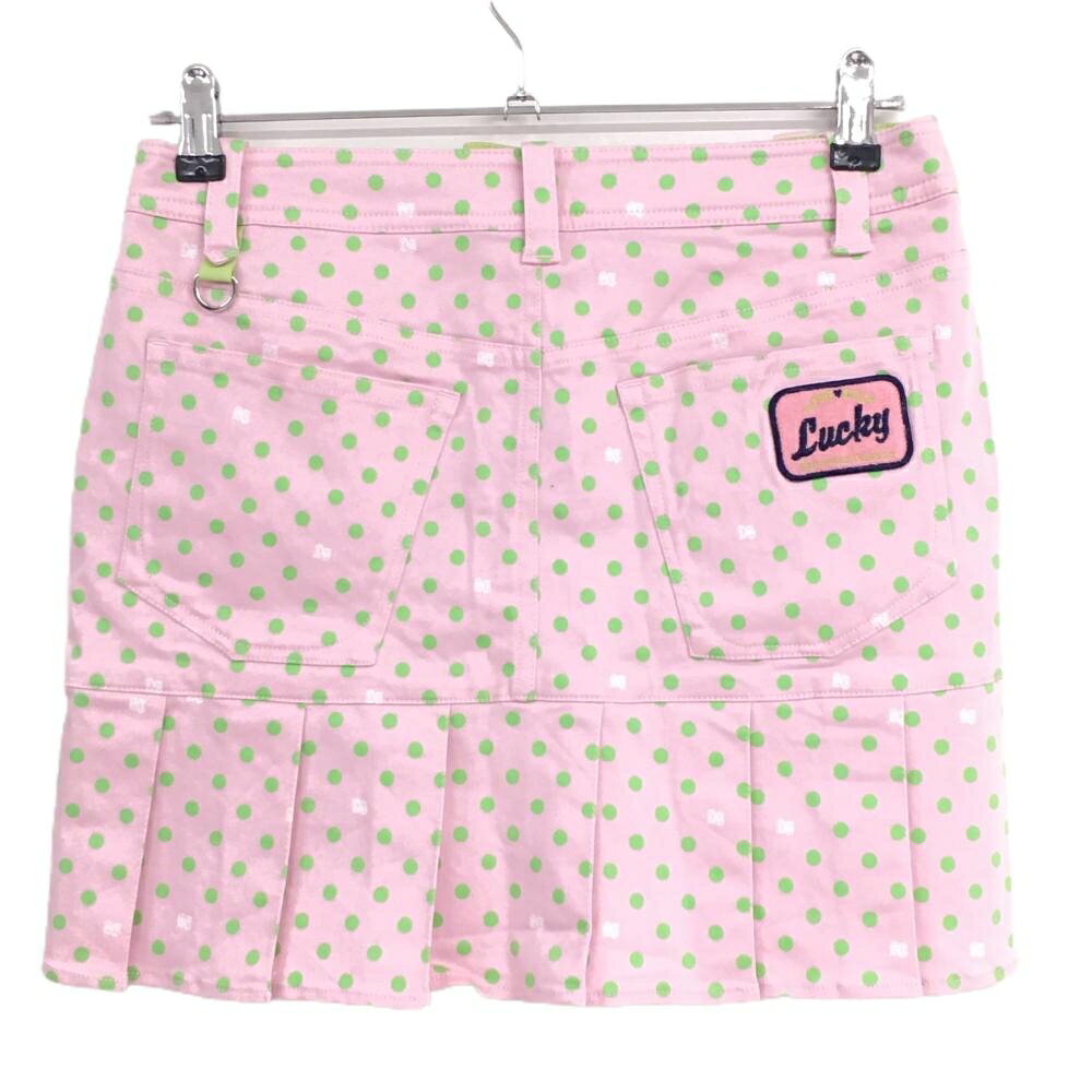 【超美品】サマンサタバサUNDER25 スカート ピンク×ライトグリーン ドット 裾プリーツ レディース M ゴルフウェア Samantha Thavasa
