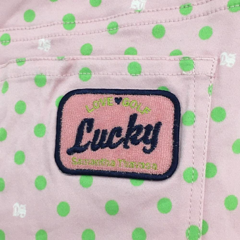 【超美品】サマンサタバサUNDER25 スカート ピンク×ライトグリーン ドット 裾プリーツ レディース M ゴルフウェア Samantha Thavasa