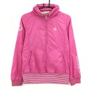 アダバット ブルゾン ピンク×白 裾ボーダー ハーフジップ 裏地メッシュ レディース 38(M) ゴルフウェア adabat
