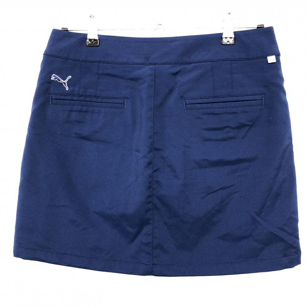 【超美品】プーマ スカート ネイビー 地模様 ストレッチ ロゴ刺しゅう 内側インナーパンツ レディース L ゴルフウェア PUMA