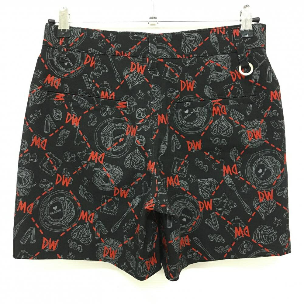 ダンスウィズドラゴン キュロットスカート 黒×レッド 総柄 レディース 2(M) ゴルフウェア Dance With Dragon