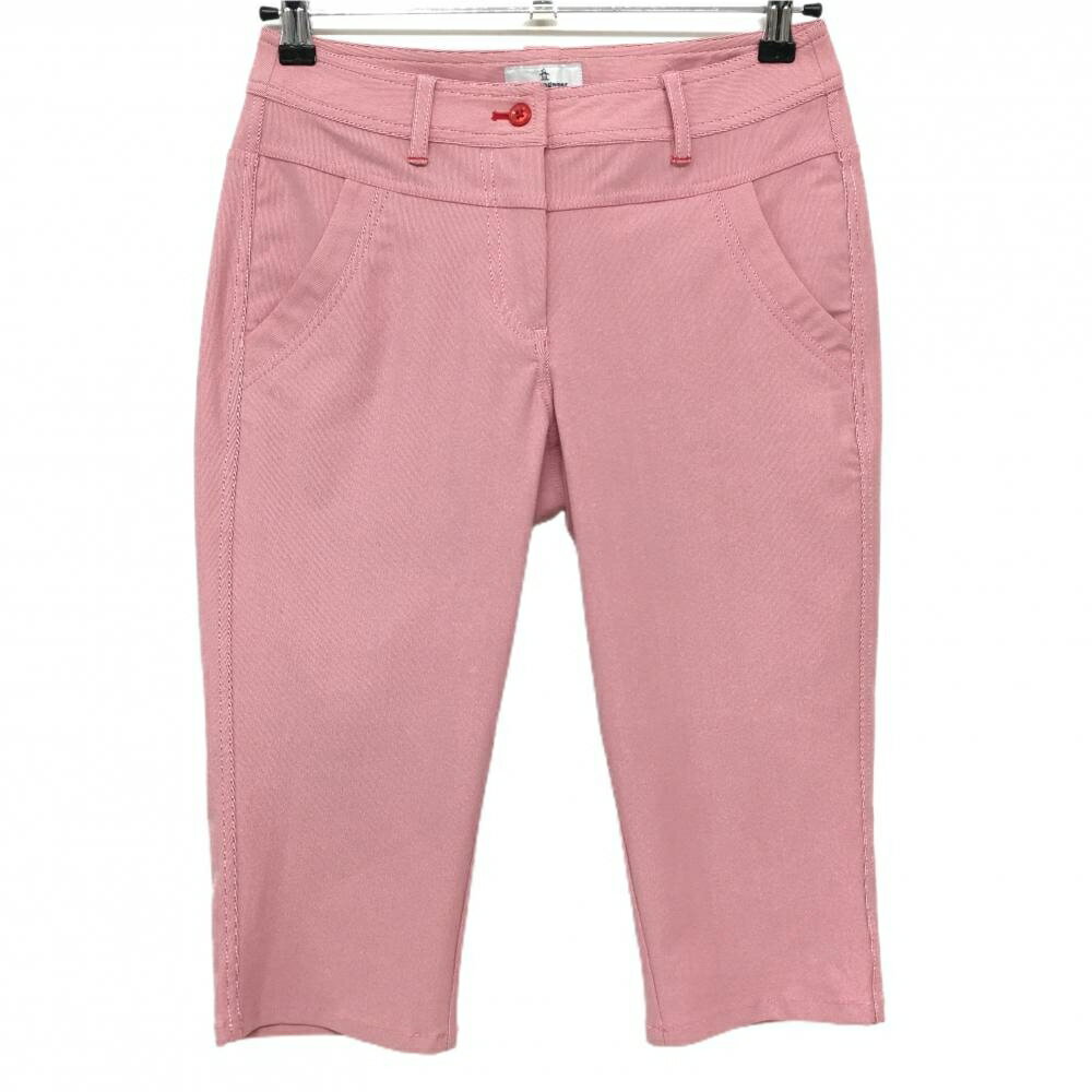 【超美品】マンシングウェア 半端丈パンツ レッド×白 ストライプ ストレッチ レディース 9 ゴルフウェ..