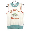 【美品】マンシングウェア ニットベスト アイボリー×ライトブルー 自転車柄 レディース M ゴルフウェア Munsingwear
