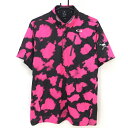 【超美品】オークリー 半袖ポロシャツ 黒×ピンク 総柄 スカル ティー装着可 メンズ XL ゴルフウェア Oakley(4)