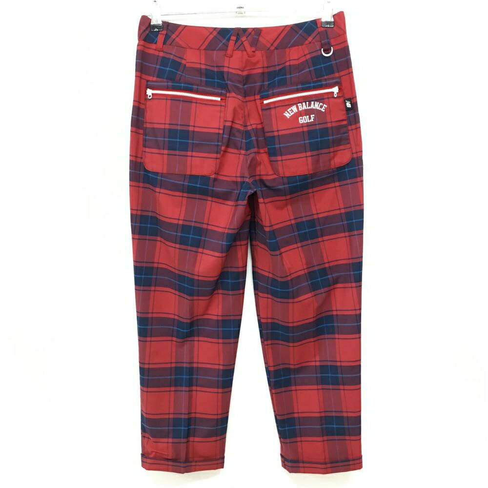 ニューバランス 七分丈パンツ レッド×ネイビー チェック ストレッチ ロゴ刺しゅう レディース 1(M) ゴルフウェア New Balance