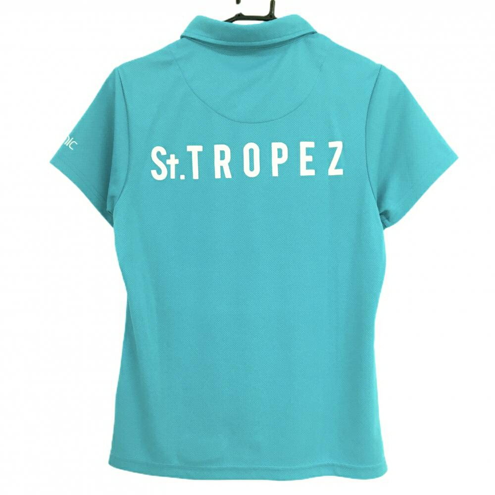 【超美品】クランク 半袖ポロシャツ ライトブルー ロゴ白 織生地 レディース L ゴルフウェア CLUNK