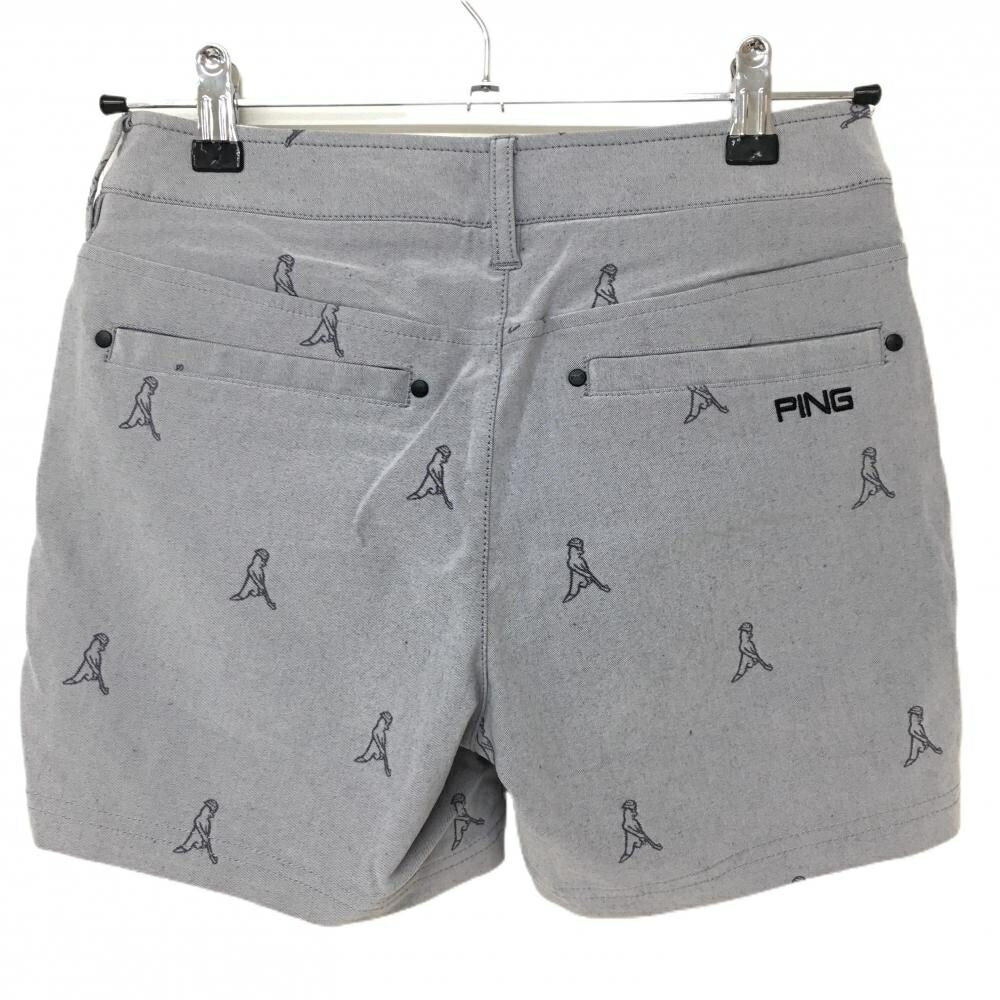 【超美品】ピン ショートパンツ ライトグレー 総柄 ストレッチ レディース S ゴルフウェア PING