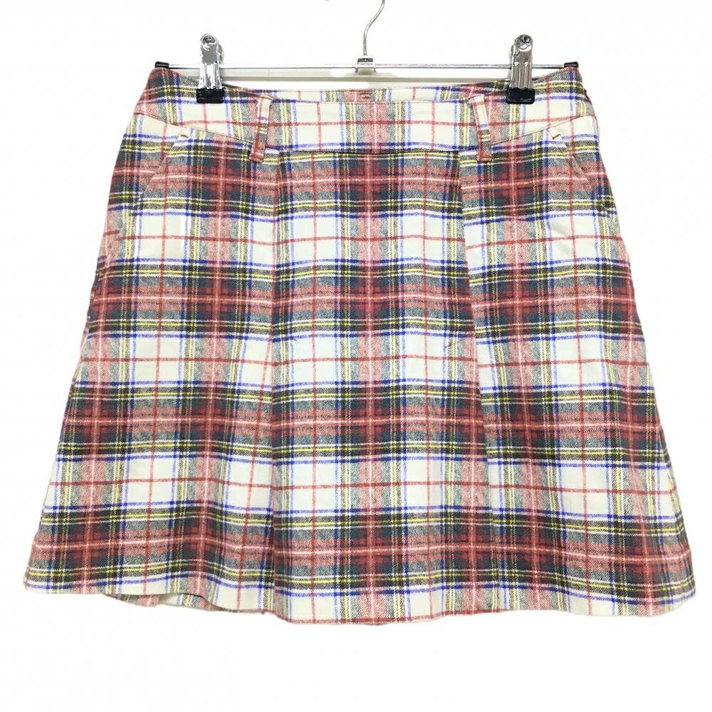 【超美品】ゾーイ スカート 白×レッド チェック ストレッチ レディース 38(M) ゴルフウェア ZOY