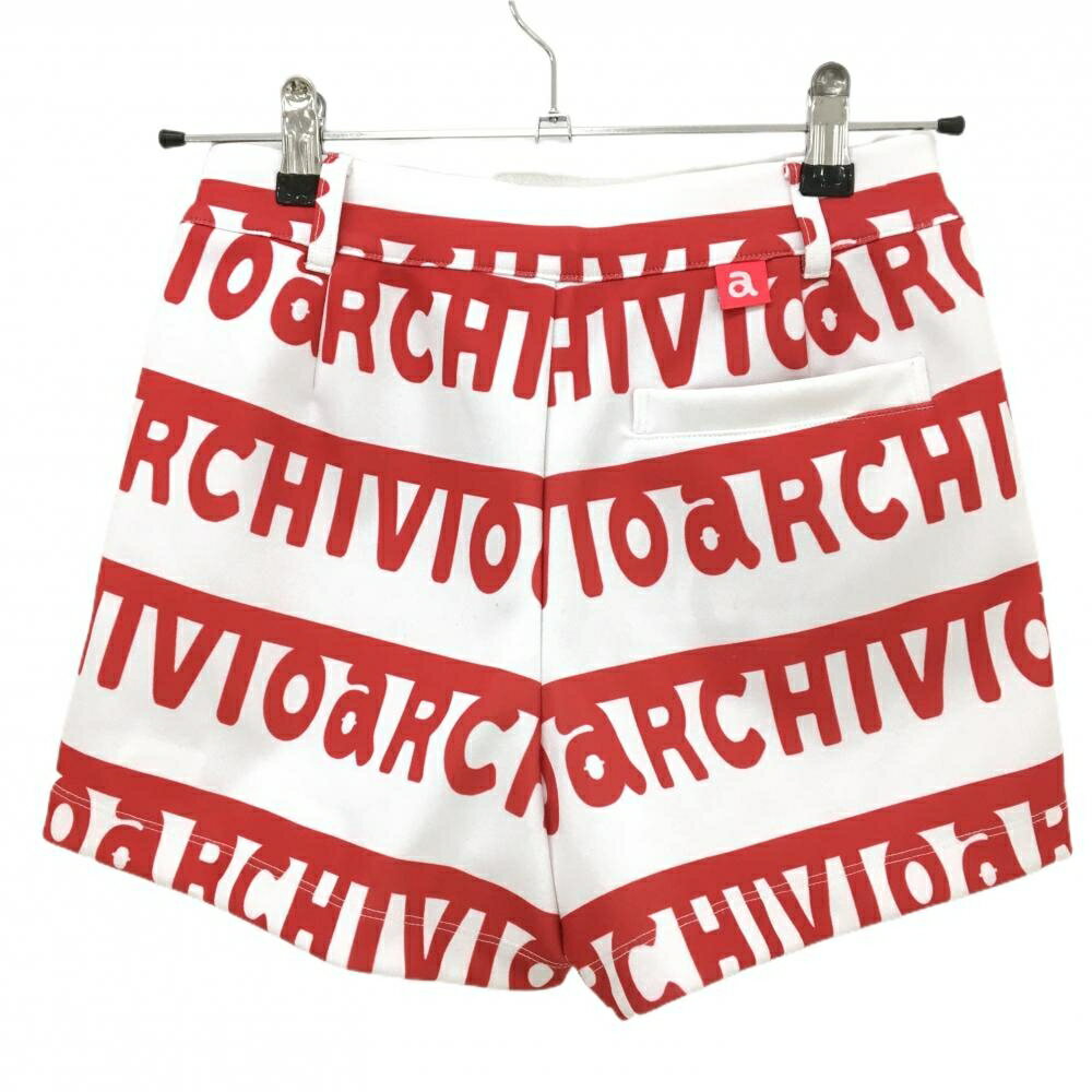 【美品】アルチビオ ショートパンツ 白×レッド ロゴ総柄 レディース 36(S) ゴルフウェア 2023年カタログ掲載モデル archivio