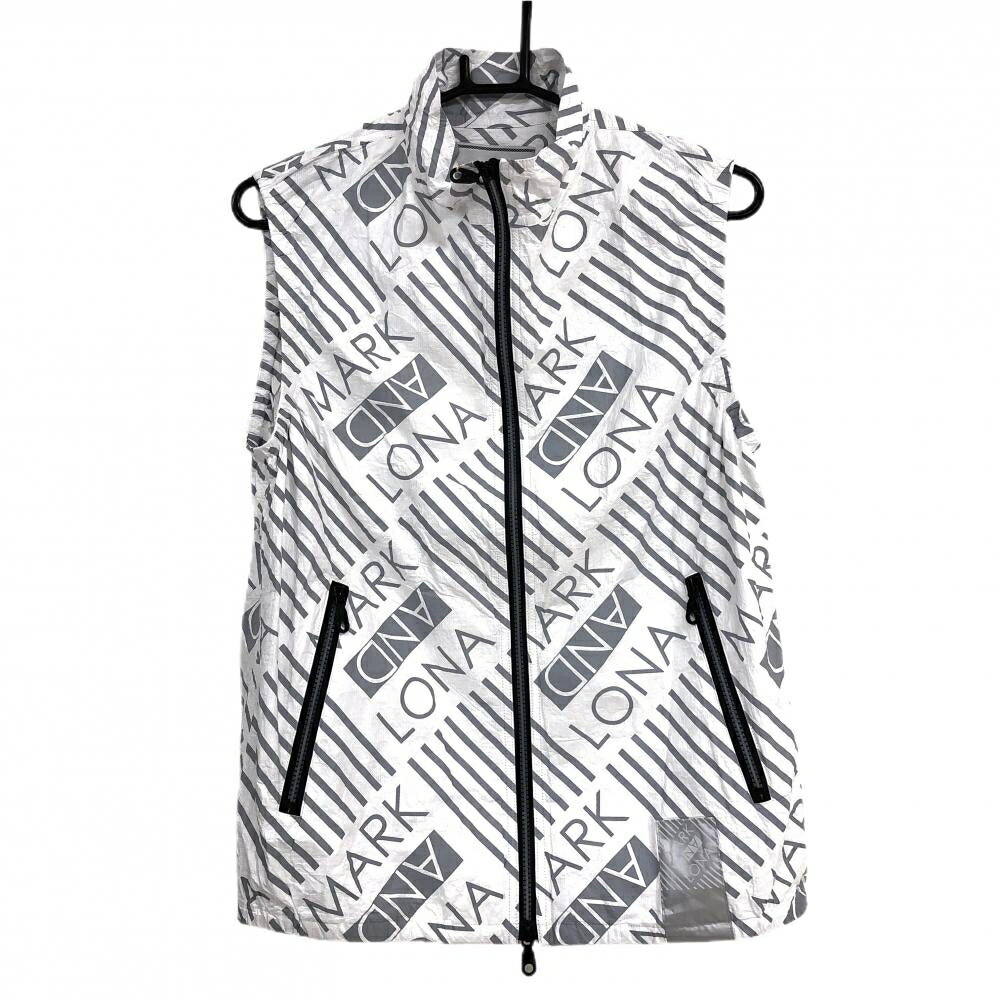 【新品】マークアンドロナ アウターベスト 白×グレー 総柄 ロゴ シワ加工 メンズ M ゴルフウェア MARK＆LONA