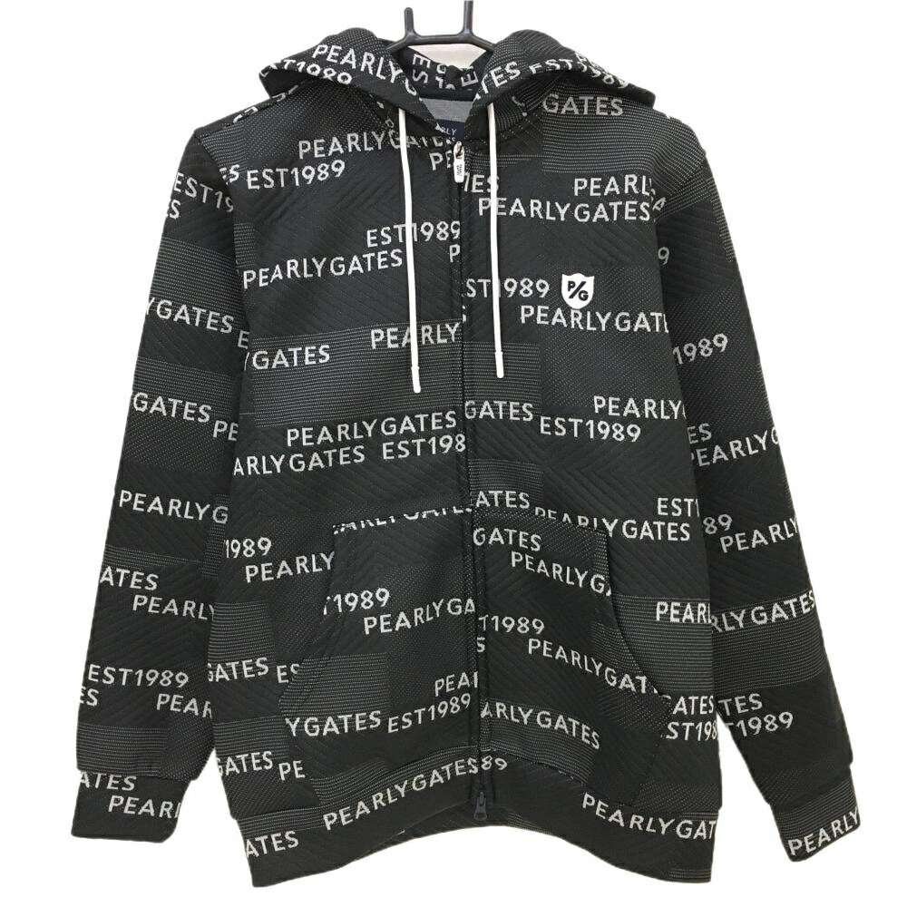 ★特価★【超美品】パーリーゲイツ ジップパーカー 黒×白 ロゴ総柄 ジャケット メンズ 3(S) ゴルフウェア 2023年モデル PEARLY GATES