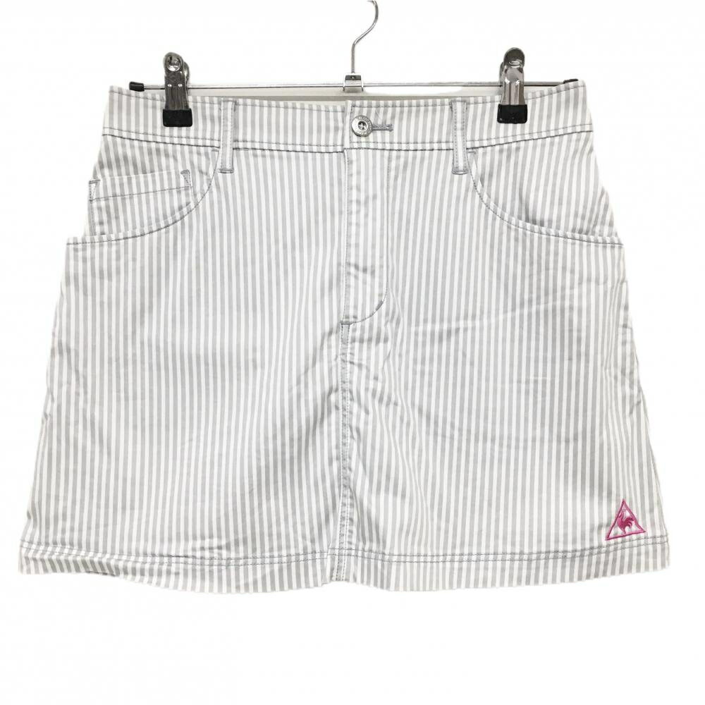 【超美品】ルコック スカート 白×グレー ストライプ ストレッチ レディース 11 ゴルフウェア le coq sp..