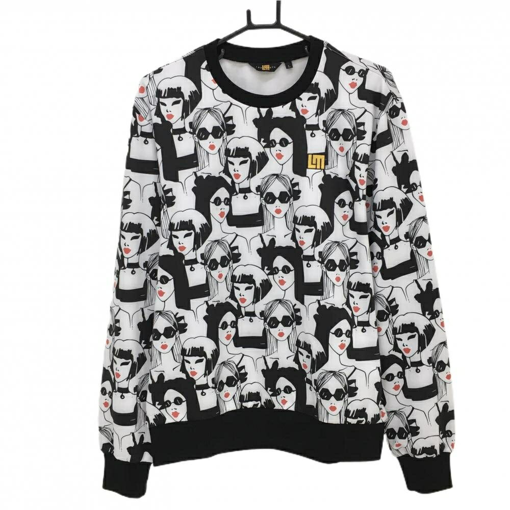 【美品】ラウドマウス トレーナー 白×黒 女性柄 レトロビューティーズ メンズ L ゴルフウェア LOUDMOUTH