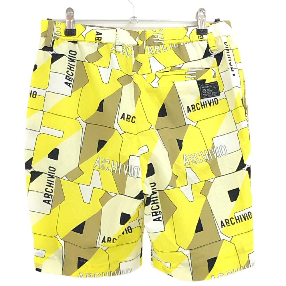 【超美品】アルチビオ ハーフパンツ イエロー×黒 ロゴ総柄 高通気 撥水 メンズ 46(M) ゴルフウェア 2024年カタログ掲載モデル archivio