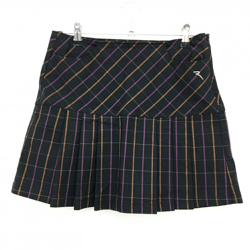 【超美品】シェルボ スカート 黒×ピンク×オレンジ チェック 裾プリーツ レディース USA-S 6 ゴルフウェ..