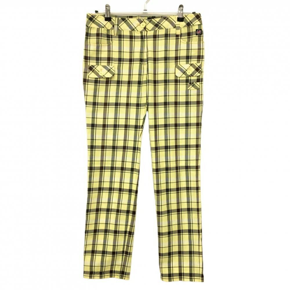 【超美品】ビバハート パンツ イエロー×ブラウン チェック ティー装着可 レディース 42(L) ゴルフウェア VIVA HEART