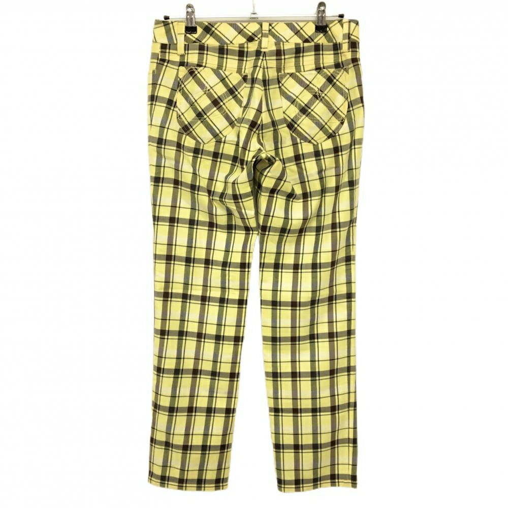 【超美品】ビバハート パンツ イエロー×ブラウン チェック ティー装着可 レディース 42(L) ゴルフウェア VIVA HEART