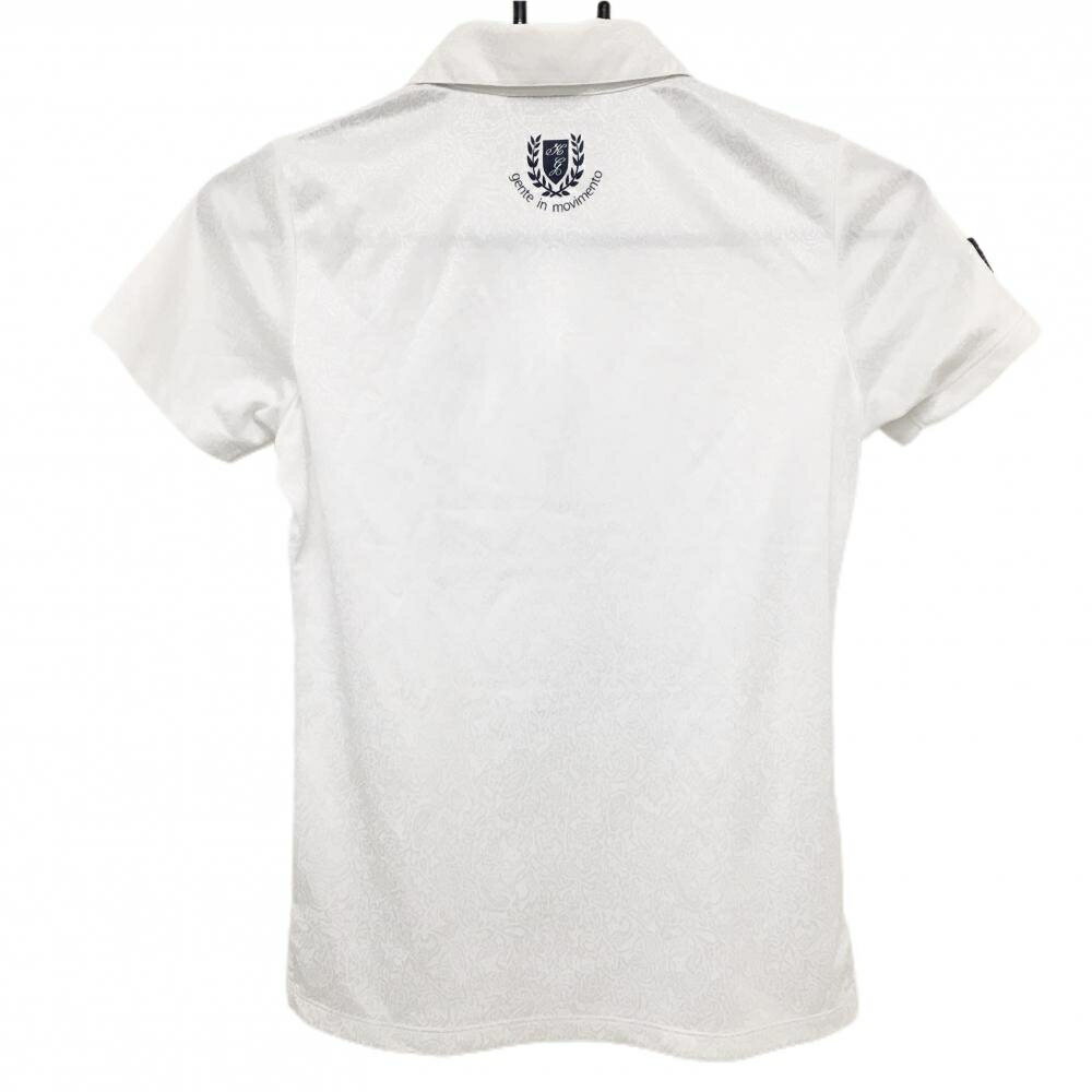 【美品】カッパ 半袖ポロシャツ 白 総柄地模様 ワッペン レディース S ゴルフウェア Kappa