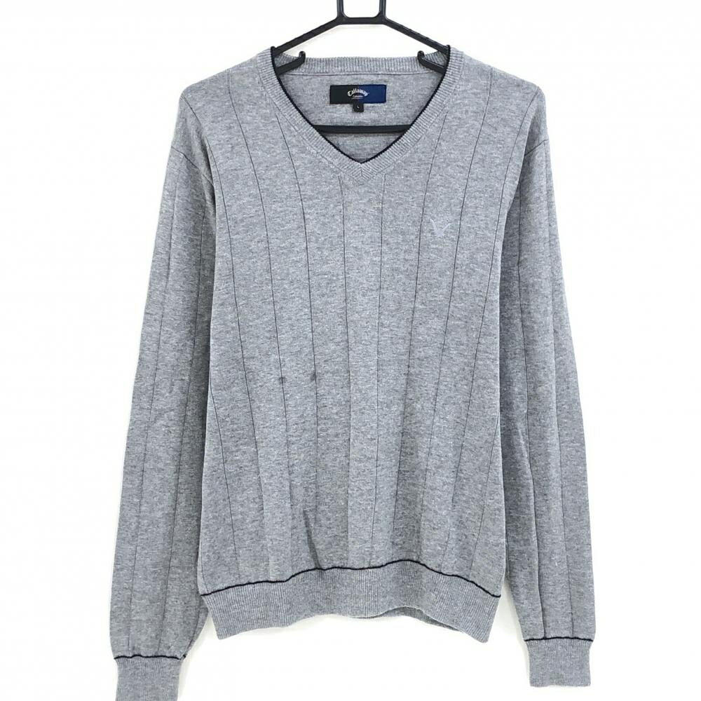 キャロウェイ セーター グレー ストライプ編み ニット コットン混 メンズ L ゴルフウェア Callaway