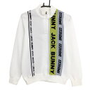 【美品】ジャックバニー ハイネックセーター 白×ライトグリーン ニット ハーフジップ レディース 2(L) ゴルフウェア Jack Bunny