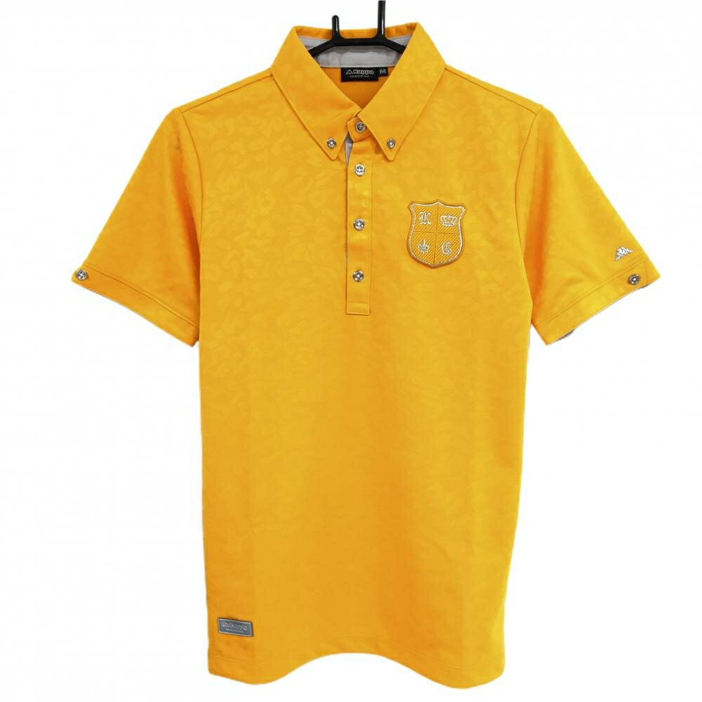 【超美品】カッパ 半袖ポロシャツ オレンジ レオパード柄地模様 ボタンダウン レディース M ゴルフウェ..