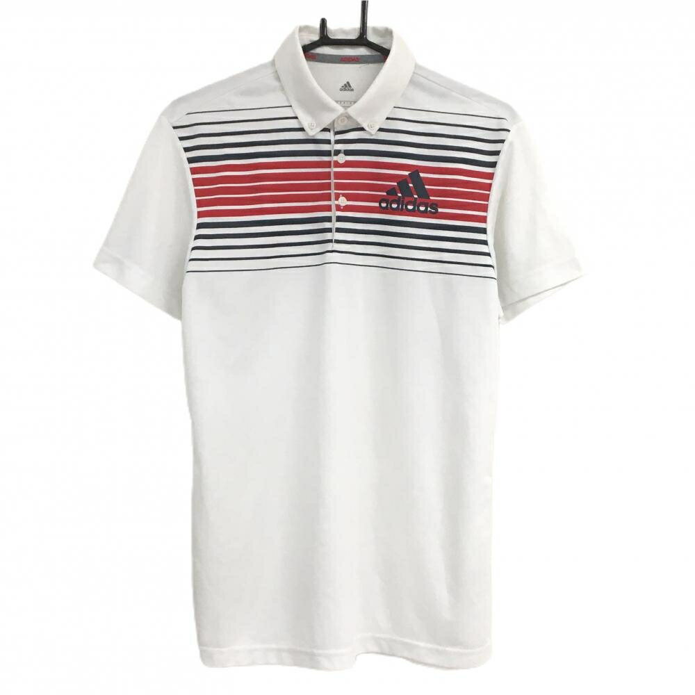 Shirts - アディダス 半袖ポロシャツ 白×ネイビー 一部ボーダー調 メンズ L ゴルフウェア adidas