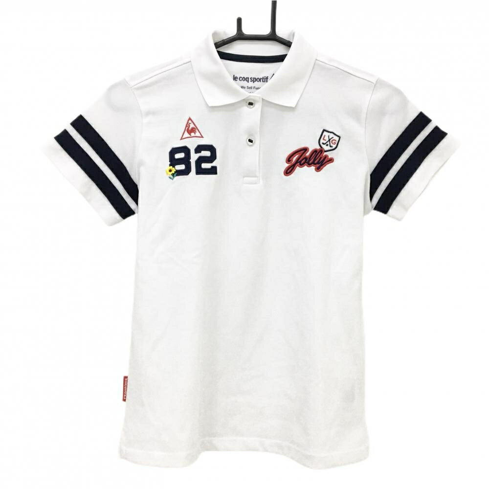 Le Coq - 【美品】ルコック 半袖ポロシャツ 白×ネイビー 袖ライン ロゴ刺しゅう レディース M ゴルフウェア le coq sportif