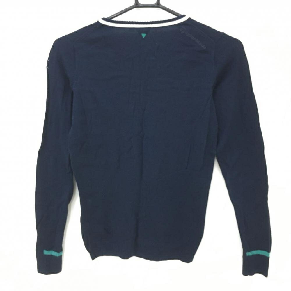 テーラーメイド セーター ネイビー×白 ニット 薄手 一部透かし編み Vネック 綿100％ レディース S ゴルフウェア TaylorMade