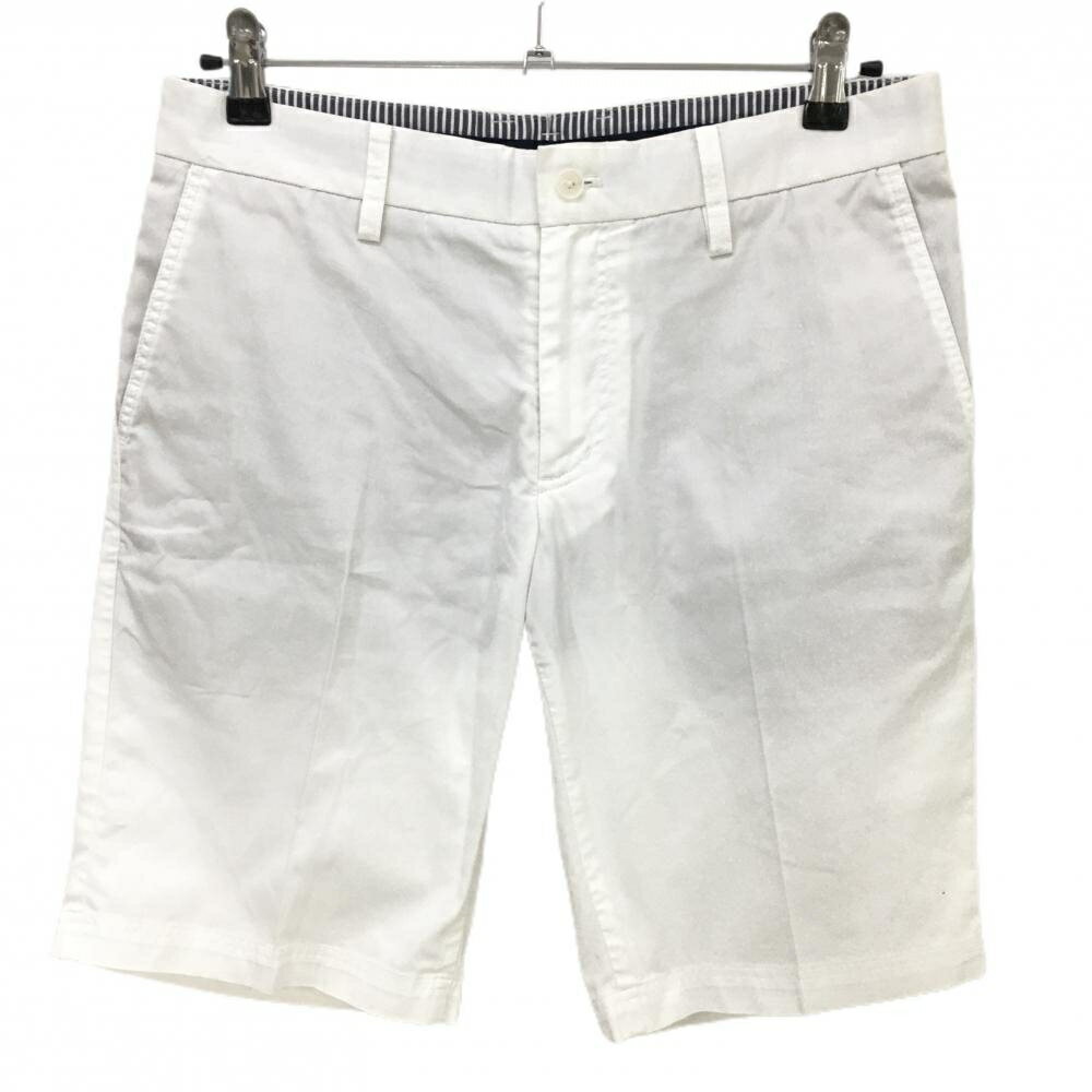 【美品】キャロウェイ ハーフパンツ 白 無地 ウエスト裏ストライプ メンズ M ゴルフウェア Callaway