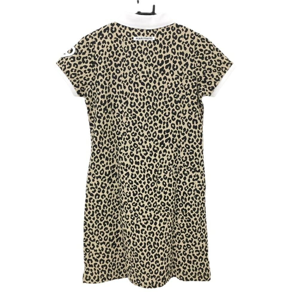 【新品】パーリーゲイツ 半袖ポロワンピース ベージュ×黒 レオパード デライト 胸ロゴ レディース 0(s) ゴルフウェア PEARLY GATES