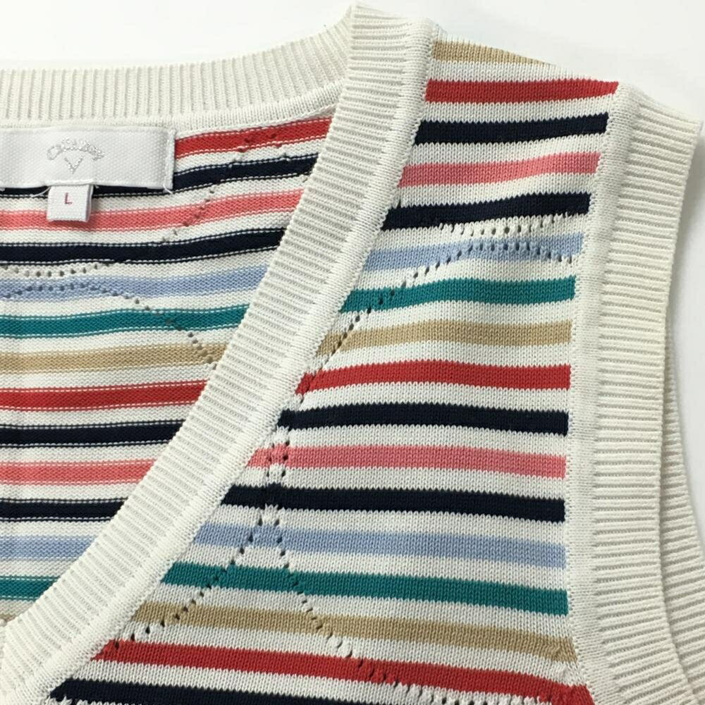 【美品】キャロウェイ ニットベスト マルチカラー ボーダー ドット透かし編み Vネ...