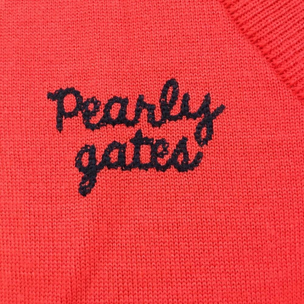 【超美品】パーリーゲイツ ニットベスト レッド Vネック 裾ライン レディース 1(M) ゴルフウェア PEARLY GATES