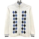 【超美品】アシュワース ニットジャケット 白×ネイビー 前身頃ダイヤ柄 ウール混 レディース S ゴルフウェア ASHWORTH