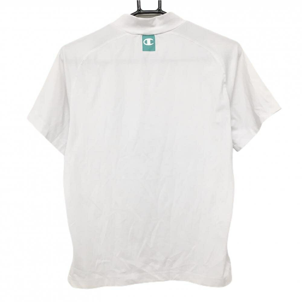 チャンピオン 半袖ハイネックシャツ 白×グリーン ロゴプリント レディース MEDIUM ゴルフウェア Champion