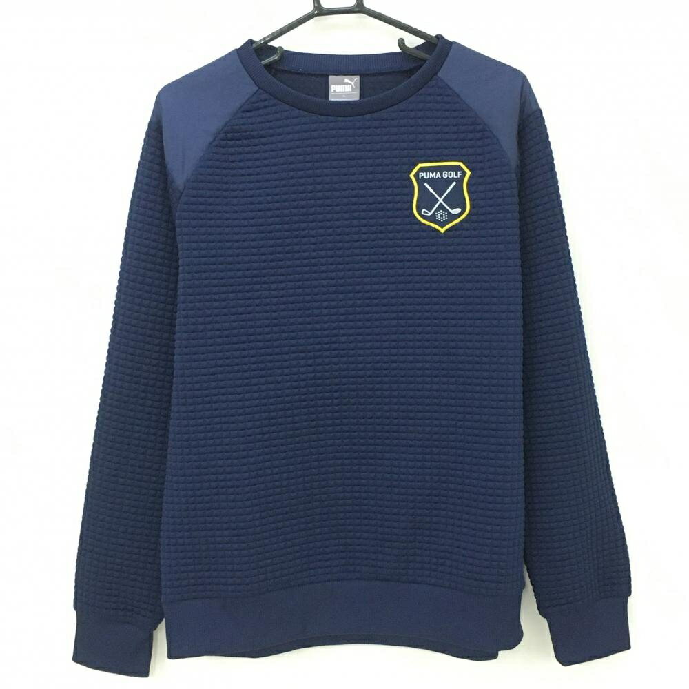 【美品】プーマ トレーナー ネイビー 肩切替素材 凹凸生地 メンズ XL ゴルフウェア PUMA