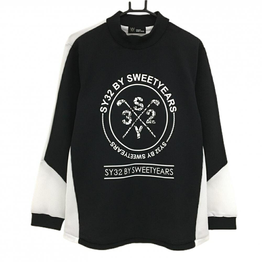 【新品】SY32 長袖ハイネックシャツ 黒×白 ビッグロゴ ワッフル調 メンズ M ゴルフウェア 2023年モデル SY32 BY SWEET YEARS