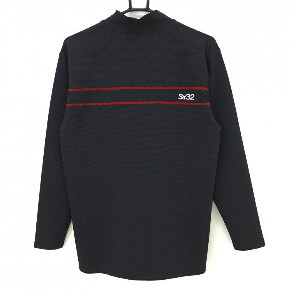 【新品】SY32 長袖ハイネックシャツ 黒×レッド 胸元ロゴライン メンズ L ゴルフウェア 2023年モデル SY32 BY SWEET YEARSSY32