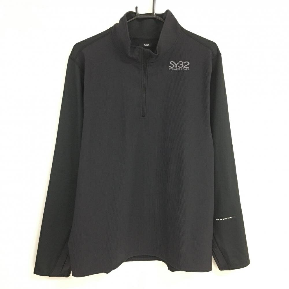 【新品】SY32 長袖ハイネックシャツ 黒 ストライプ織生地 袖異素材切替 メンズ XL ゴルフウェア 2023年モデル SY32 BY SWEET YEARSSY32