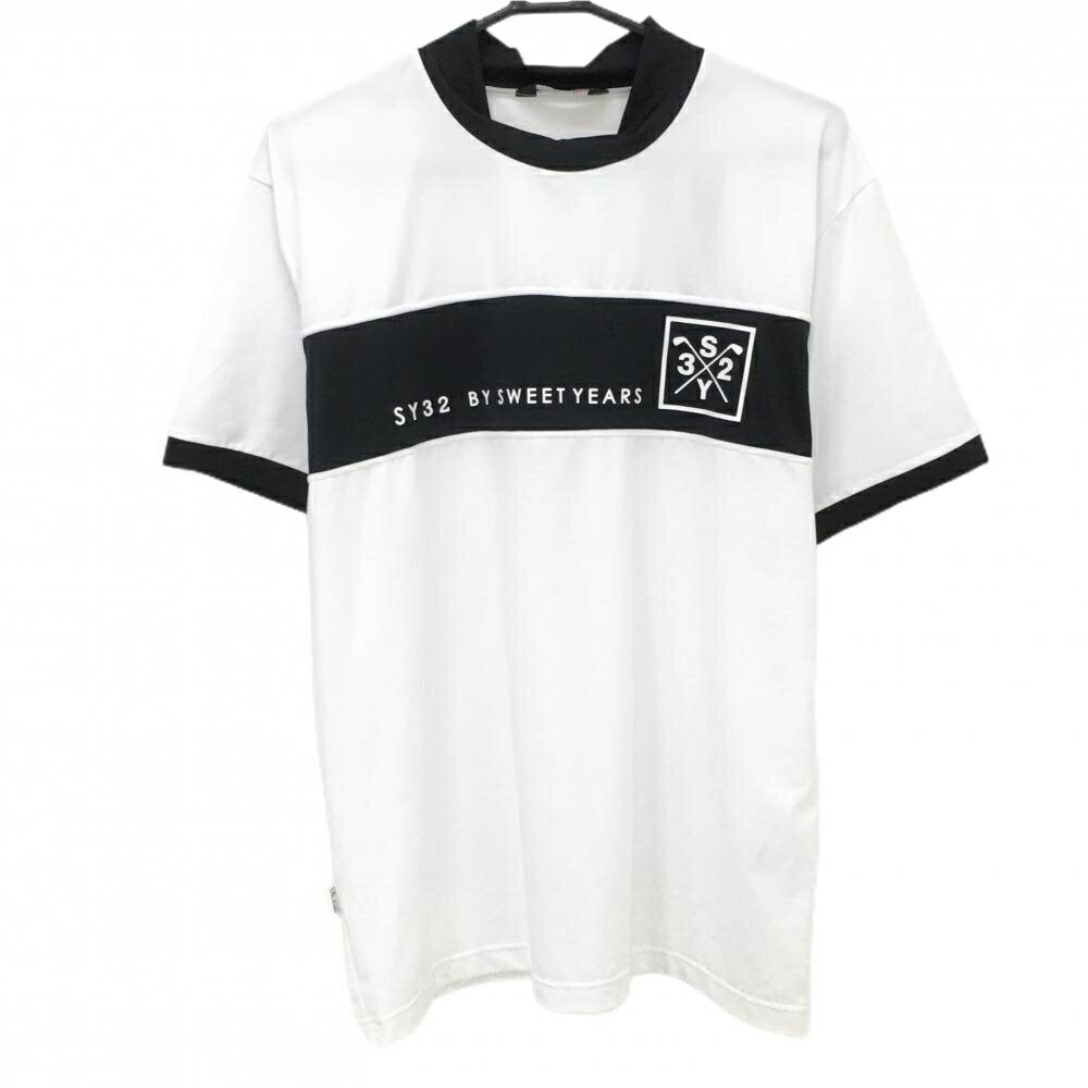 【新品】SY32 半袖ハイネックシャツ 白×黒 胸元切替 メンズ XL ゴルフウェア 2023年モデル SY32 BY SWEET YEARSSY32