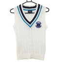 【超美品】パーリーゲイツ ニットベスト 白×ネイビー Vネック コットン100% レディース 1(M) ゴルフウェア PEARLY GATES