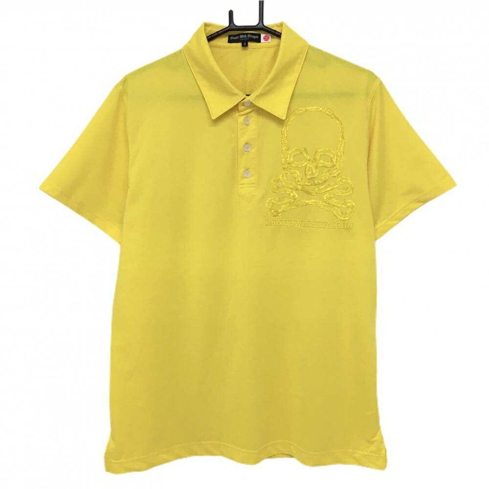 【超美品】ダンスウィズドラゴン 半袖ポロシャツ イエロー 胸スカル メンズ 3(L) ゴルフウェア Dance With Dragon