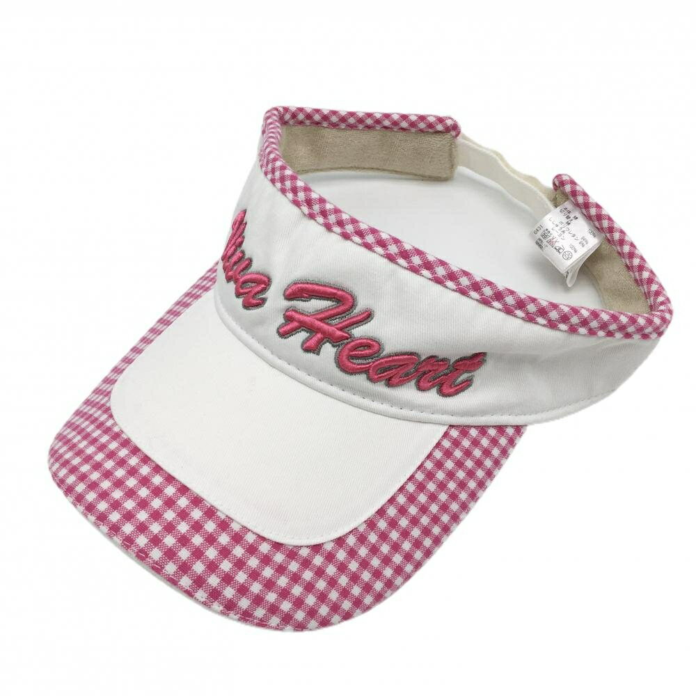 【美品】ビバハート サンバイザー 白×ピンク 一部チェック 内側パイル地 レディース ゴルフウェア VIVA HEART