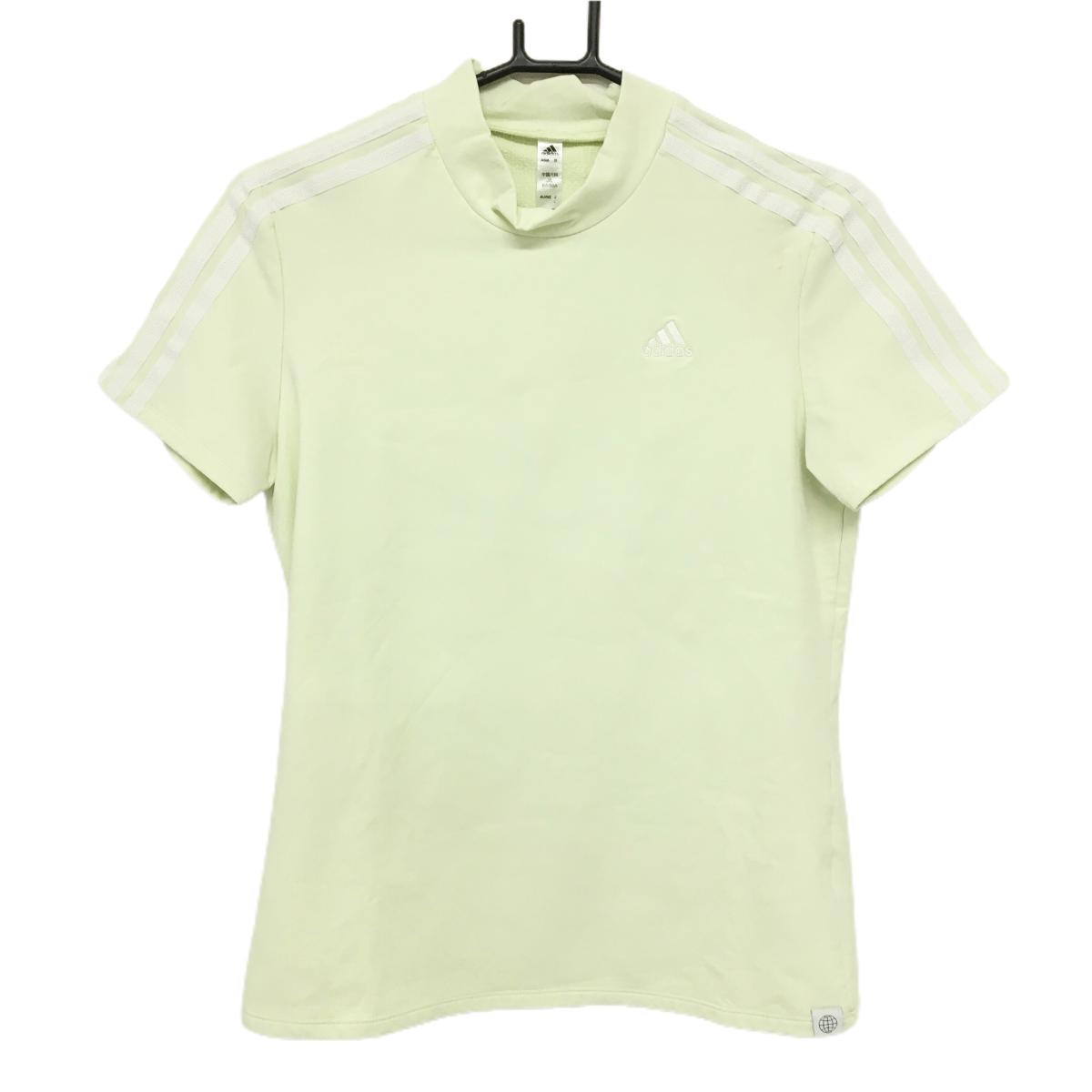 アディダス 半袖ハイネックシャツ ライトイエロー 袖3ライン レディース L ゴルフウェア adidas